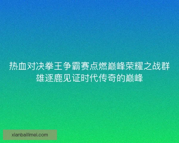 热血对决拳王争霸赛点燃巅峰荣耀之战群雄逐鹿见证时代传奇的巅峰
